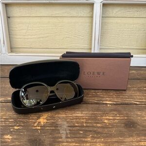 Loewe Olive Green Rounded Frame Sunglasses with Brown Box